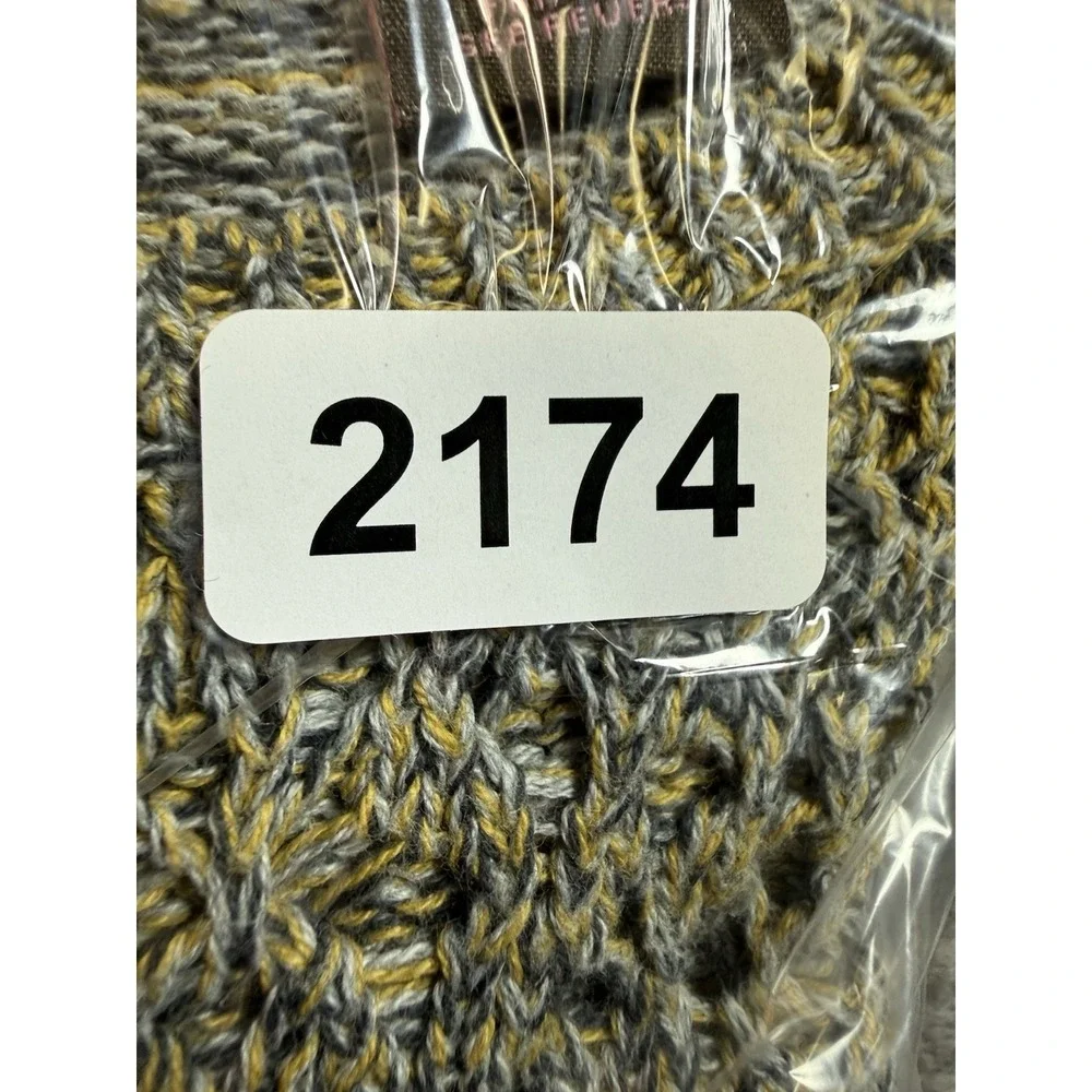 Heather B Marled Cotton Open Knit Sweater XS Gray Mustard Boho Textured Pullover